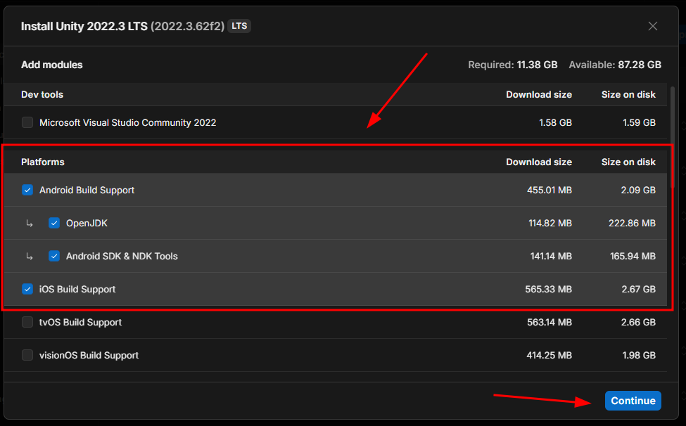 Select version components